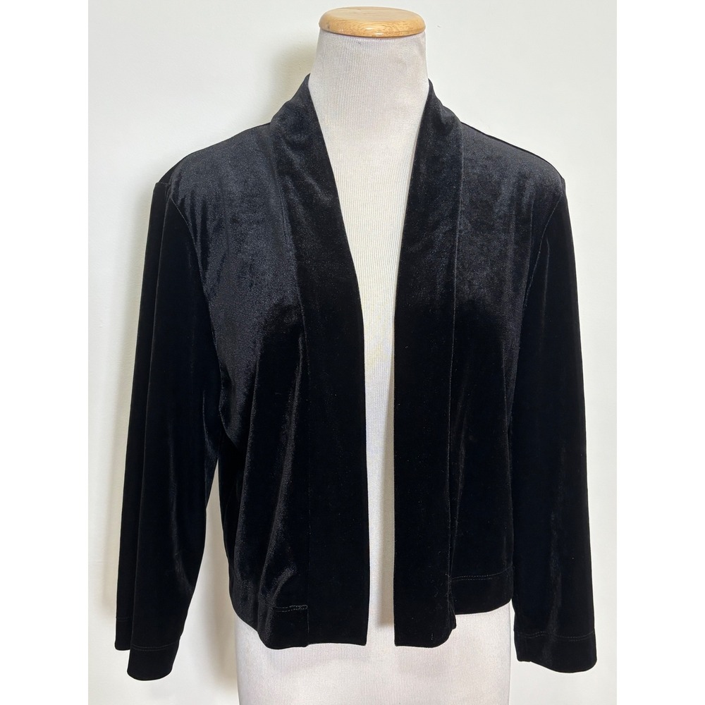Ronni Nicole Womens Velvet Cropped Bolero Jacket Size L Black Open Front Shrug